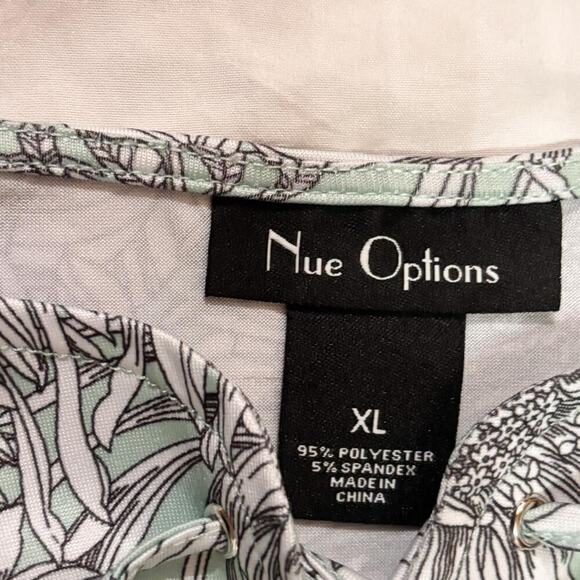 Nue Options Tie Front 3/4 Sleeve White/Turquoise Floral Peony Blouse Shirt - Picture 5 of 6